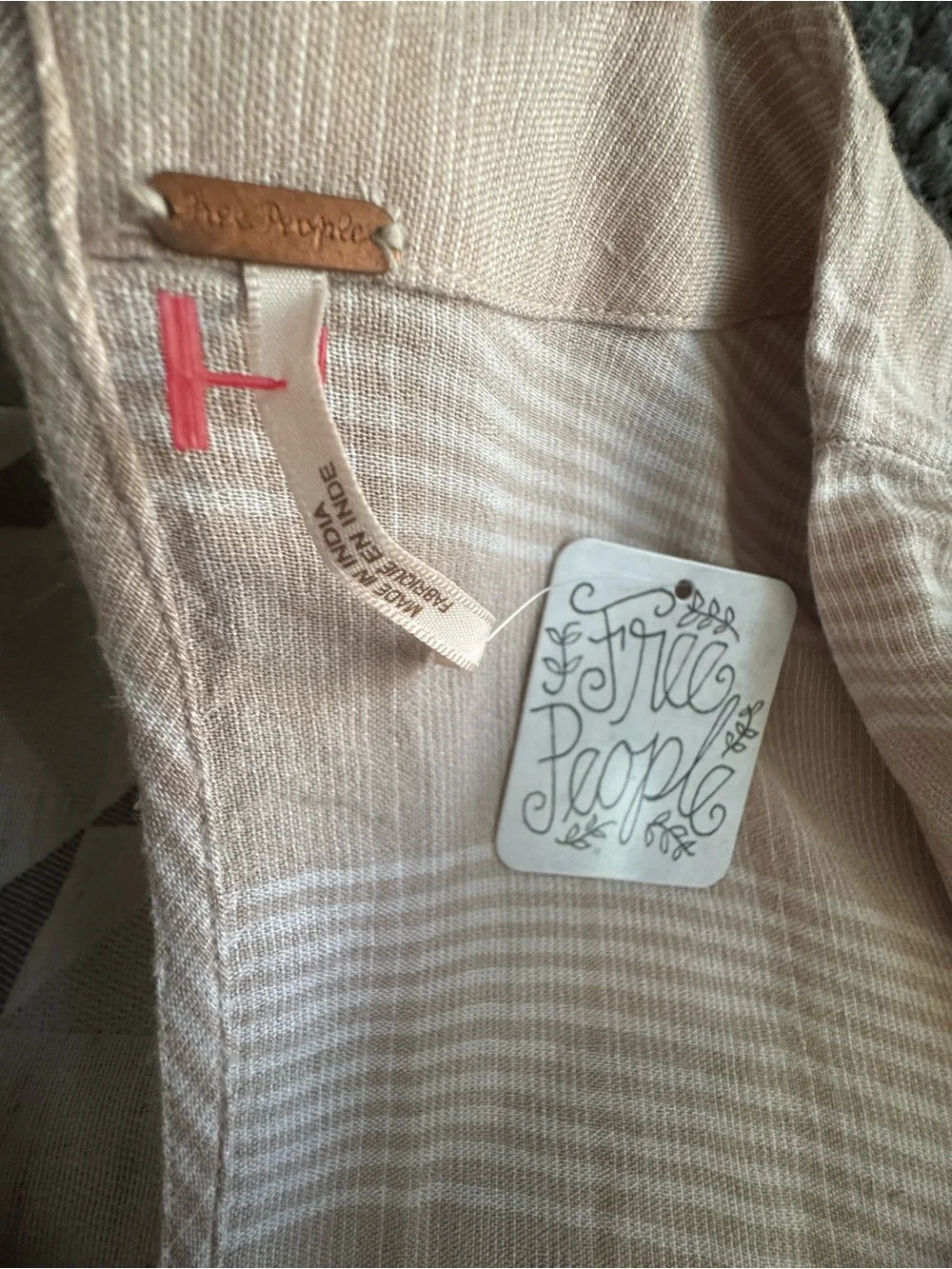 **NWT** Free People Neutral Striped V-Neck Jumpsuit Sz S pockets rolled Sleeve